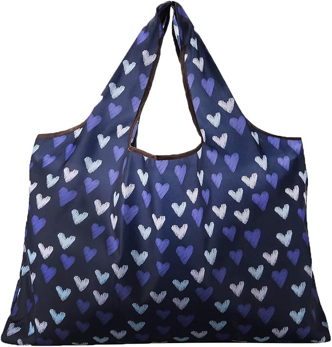 Reusable Grocery Bag, 2 Packs Large Washable | Foldable Eco Friendly Nylon Heavy Duty Fits in Pocket Shopping Tote Bag (Heart) - Image 3
