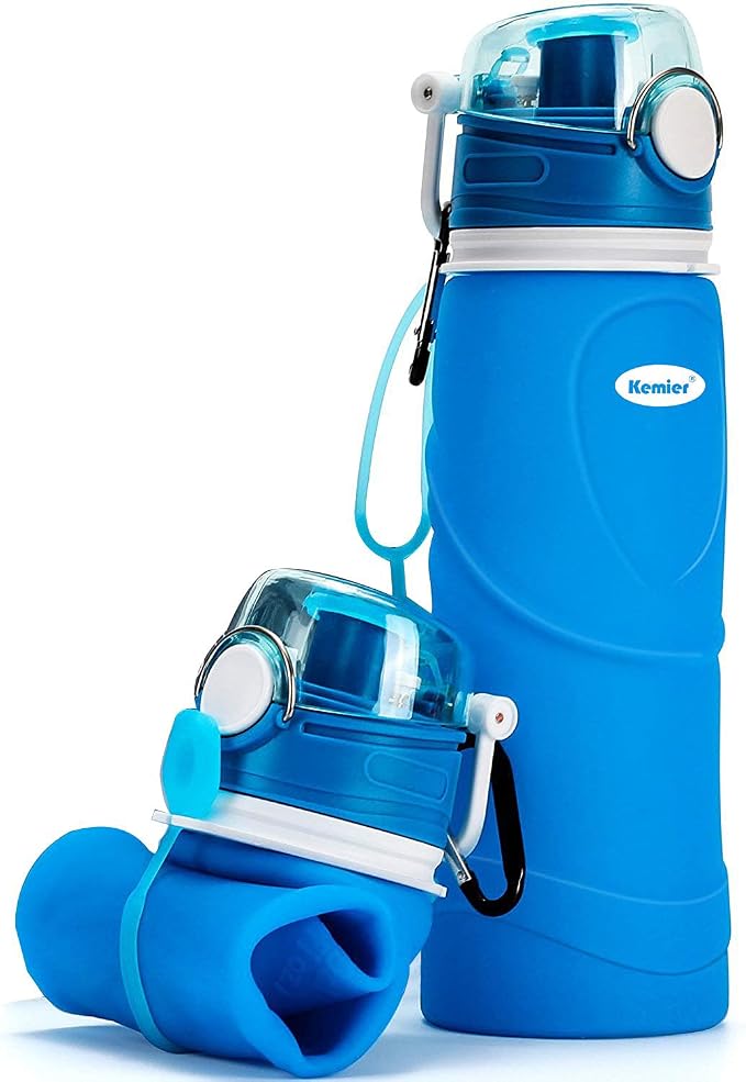 Collapsible Silicone Water Bottles-750ML,Medical Grade,BPA Free Travel Water Bottle Can Roll Up,26oz,Leak Proof Foldable Sports & Outdoor Water Bottles by Kemier
