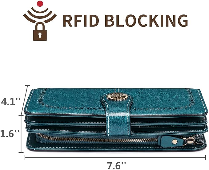 SENDEFN Wallets for Women Leather Credit Card Holder with RFID Blocking Large Capacity Wristlet | with RFID Blocking - Image 4