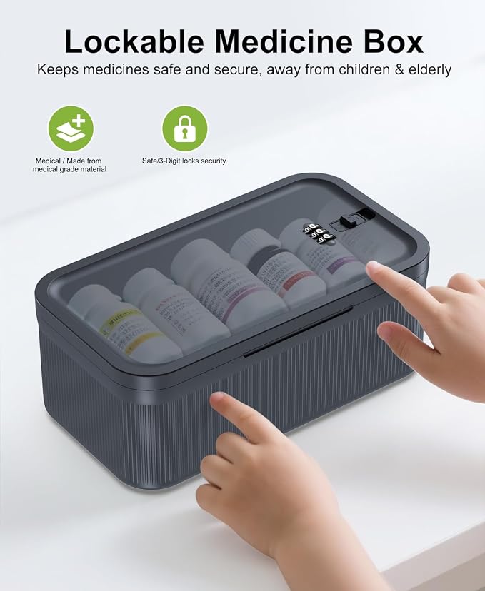 Lockable Storage Box with Combination Code - Secure Medicine Safe box, Phone Jail & Snack Container for Refrigerator, Home, Office, Travel - Durable Multi-Purpose Lock Box (Navy) - Image 3