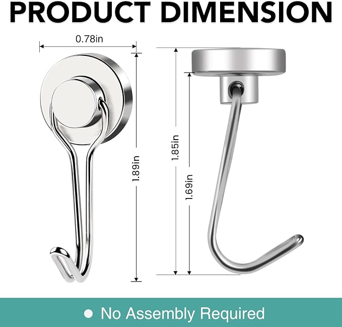 Magnetic Hooks 28 Pack 40Lbs Heavy Duty Neodymium Magnet Hook | Magnetic Swivel Hooks for Hanging Rust Proof Strong Magnets with Hook Magnetic Metal Hanger for Storage - Image 2