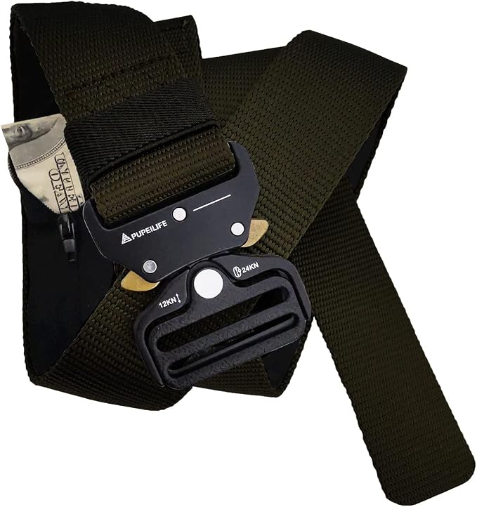 Tactical Style Travel Money Belts - Hidden Pocket Concealed Zipper Nylon Belt for Man Waist Below 42 Inches Included EDC Paracord Keychain 2 Items in Pack - Black - Image 2
