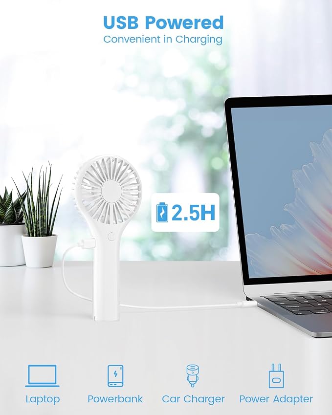 Edvision Portable Mini Fan - Powerful Personal Handheld Fan with 3 Speeds, Cute and Small, USB Rechargeable for Travel/Lash/Makeup/Outdoor/Home, White - Image 5
