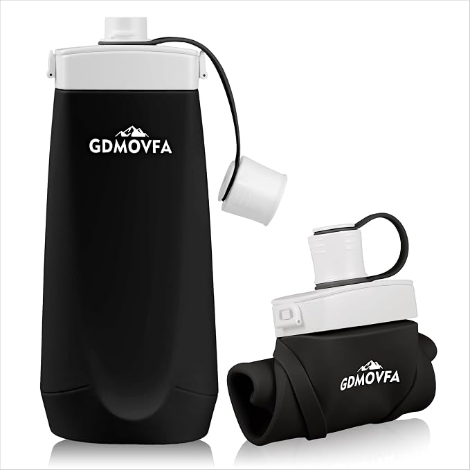 Collapsible Water Bottles,20oz Reusable Silicone Foldable Water Bottle,Portable Leak-proof Collapsible Water Bottle for Traveling Camping Hiking Cycling Yoga Sports Outdoor (Black) by Unknown