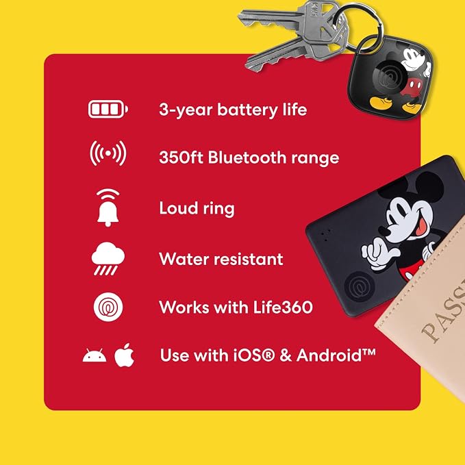 Life360 Tile Starter Pack - Mickey Mouse - Bluetooth Trackers and Item Finders for Keys, Wallets & More. Both iOS and Android Compatible. Phone Finder. 2-Pack (Black Mate/Slim) - Image 5