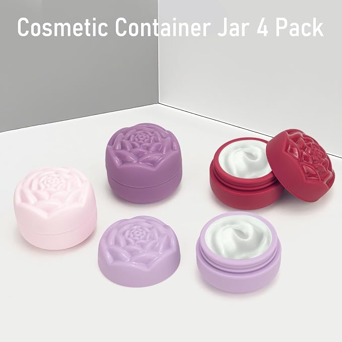 Travel Containers for Cosmetics Toiletries 0.88 Oz 4 Pack Small Silicone Refillable Mini Jars with Lid Handcream Eyes Cream Hair Gel Wax Pills Moisturizer Earrings Container Rose - Image 2
