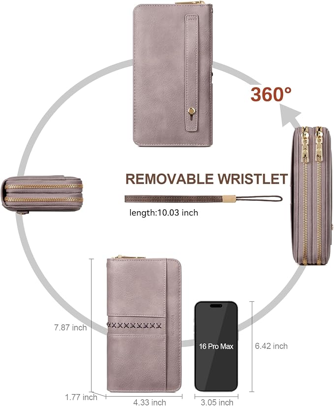 BOSTANTEN Wristlet Wallets for Women RFID Large Capacity Clutch Wallet | 24 Card Slots, 2 Zipper Pockets, Phone ＆ Card Holder, Zip Around, Hand Strap, Vegan Leather, Great Gifts - Image 4