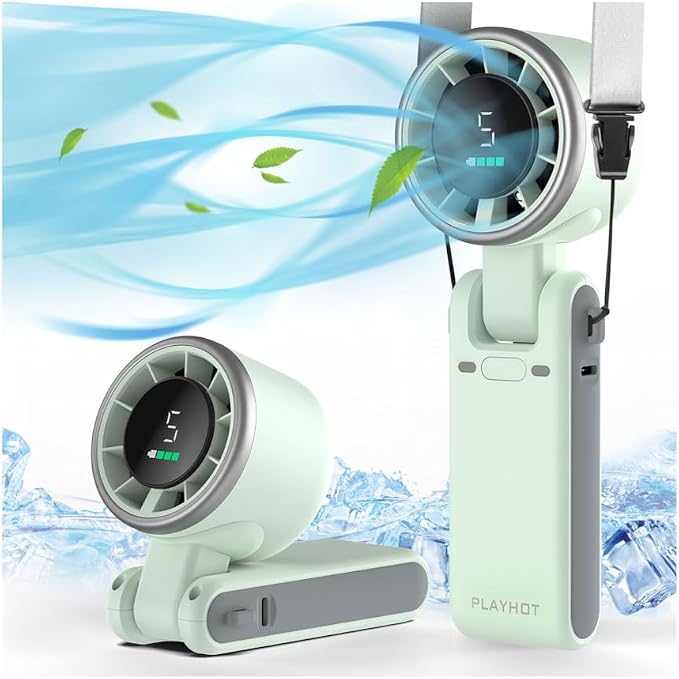 PlayHot Portable Handheld Turbo Fan, Travel Essentials, Gifts for Women/Men | 5-Speed, Up to 12H, 10m/s Airflow, USB-C Rechargeable, LED Display, 3-in-1 Foldable Personal Fan for Cruise, Beach, Vacation by PlayHot-CoolSummer