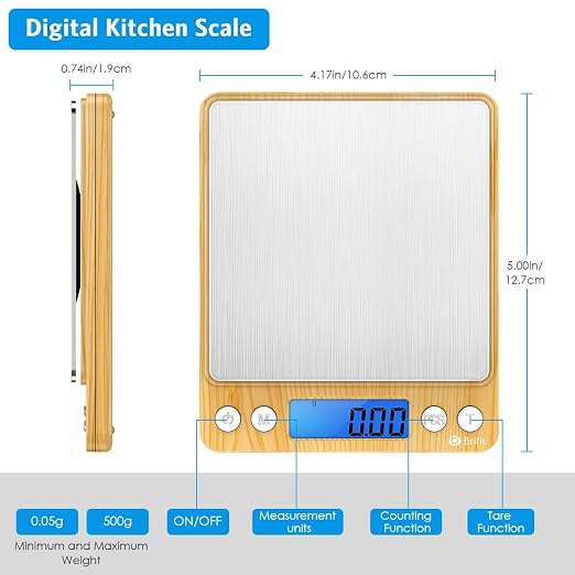 AMIR Digital Kitchen Scale, 500g Mini Pocket Jewelry Scale, Cooking Digital Food Scale with Back-Lit LCD Display, 2 Trays, 6 Units (Battery Included) - Image 5