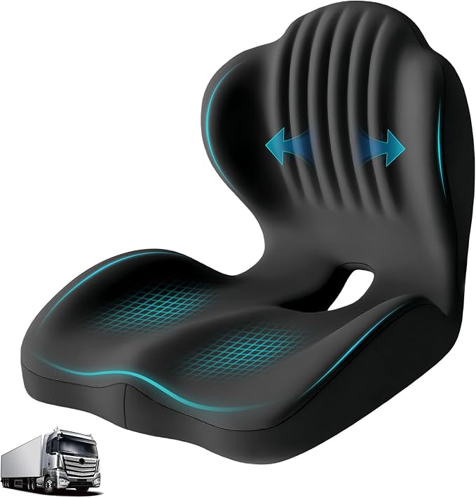 Memory Foam Seat Cushion with Lumbar Support Pillow for Truck Driver, Ergonomic L-Shaped Car Seat Cushion for Tailbone Pressure Relief, Non-Slip Chair Pad for Long Driving, Black by Serdyes