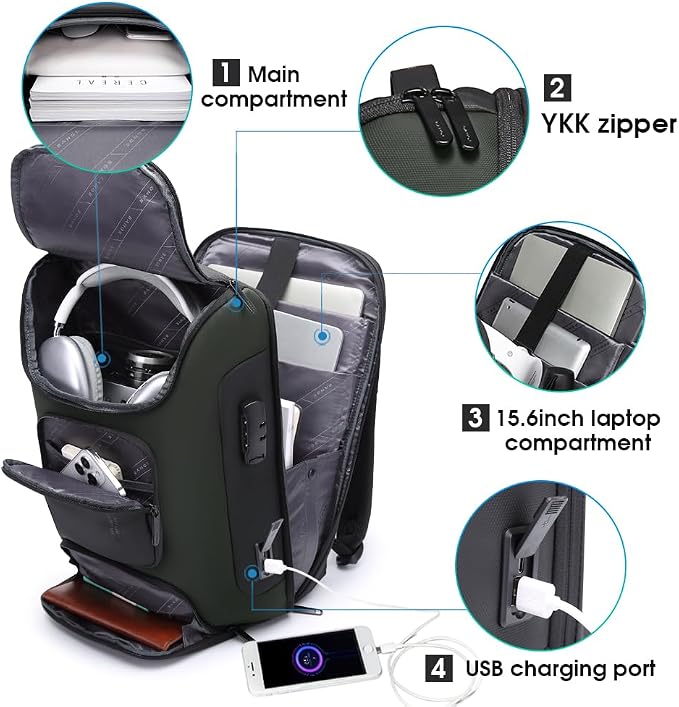 BANGE Business Backpack with USB Charging Port, Anti Theft Laptop Backpacks Fit for 15.6 INCH,Men Travel Backpack with Water Bottle Holder for Men and Women - Image 3