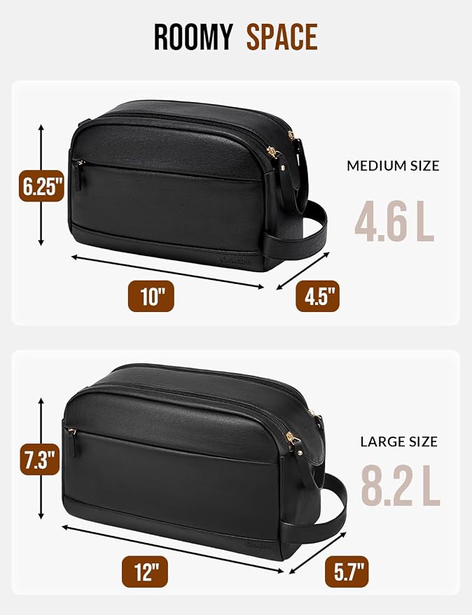 PU Leather Toiletry Bag for Men - Water Resistant Travel Bag for Toiletries, Bathroom Essentials, Accessories - Black - Image 2