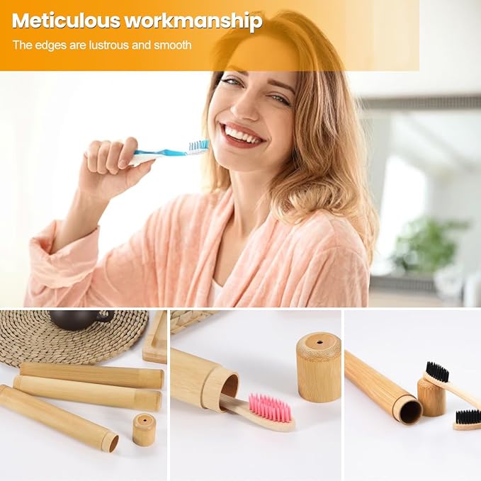 VASANA 2PCS Bamboo Toothbrush Case Portable Toothbrush Container Reusable Toothbrush Holder Personal Cleaning Tools Storage for Daily Use Traveling Camping(21CM) - Image 6