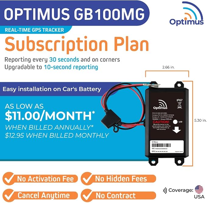 Optimus Wired GPS Tracker for Vehicles - Easy Install, Low Cost Plans | Easy Installation on Car's Battery - Low Cost Subscription Plan Options - Image 2