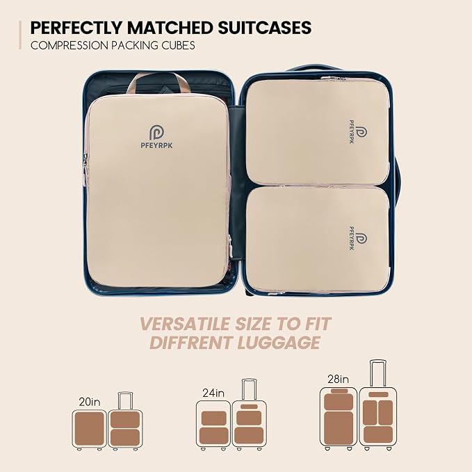 PFEYRPK Lightweight Compression Packing Cubes for Suitcases, Compressible Expandable Travel Packing Organizer with Clear Toiletries and Backpack Bag, Travel Essentials for Carry on Luggage 7 Set - Image 7