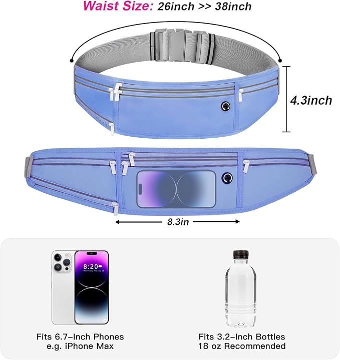 Slim Running Belt for Women Men,Runners Fanny Pack Phone Holder,Money Belt,Running Gear Accessories,with 3 Pockets (Jet Blue) - Image 2