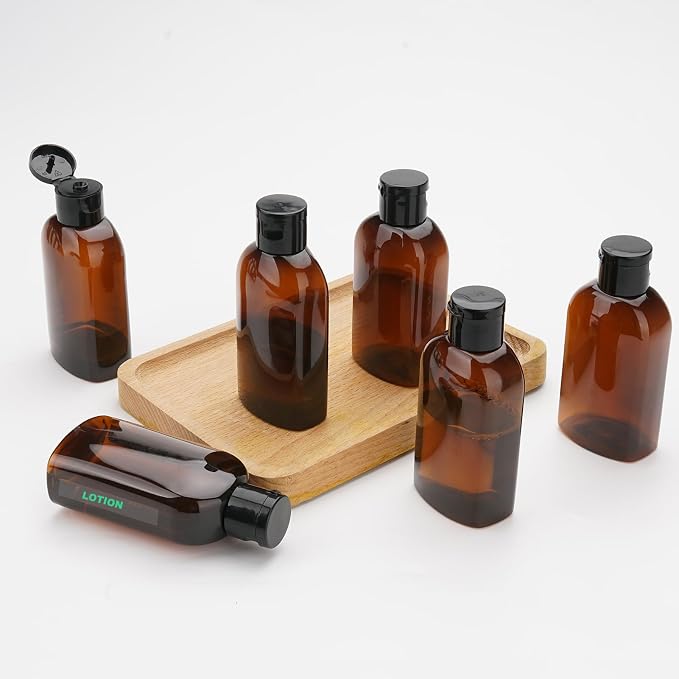 Cosywell 6pcs 3.4oz TSA Approved Brown Travel Bottles for Toiletries | Travel Shampoo Bottles, Leak Proof, Empty Lotion Containers, with Flip Cap, Small Plastic Squeeze Bottle - Image 6