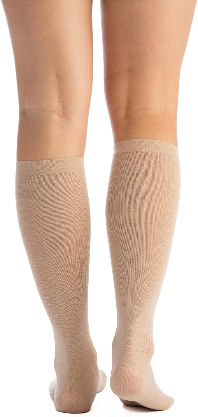 Women's Microfiber Opaque Knee High Compression Socks 8-15 mmHg | Non-binding stay-up band with reinforced heel and toe for mild support during travel, office work, standing and daily wear. - Image 3