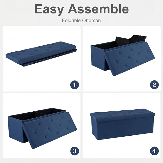 DUMOS 43 Inch Folding Storage Ottoman Bench, Large Ottoman with Storage | Storage Chest with Thicker Foam Padded Seat, End of Bed Foot Rest Stool for Bedroom Living Room Entryway, Load 660 lbs, Blue - Image 5