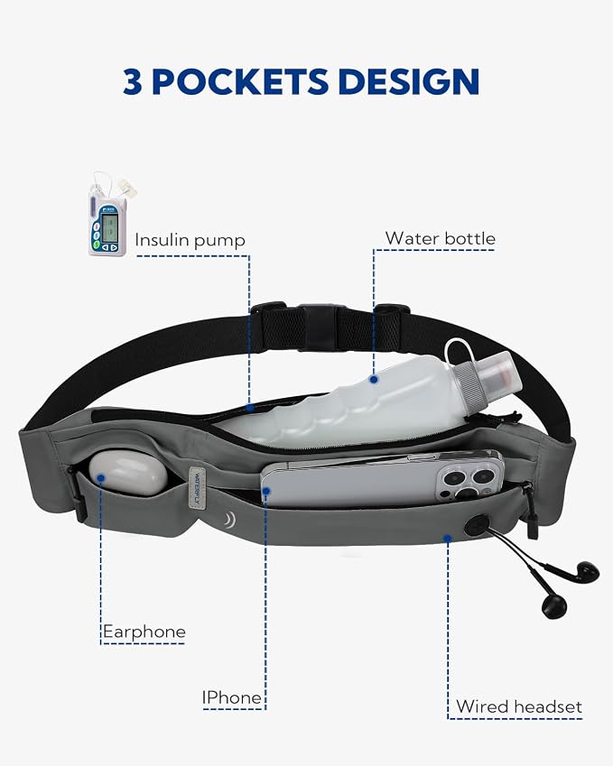 WATERFLY Running Belt Fanny Pack:Phone Holder Belt for Men Women | Lightweight, Soft and breathable fabric,SBS zipper, adjustable waist belt, Zero bounce, Suitable for running workout Fitness - Image 4