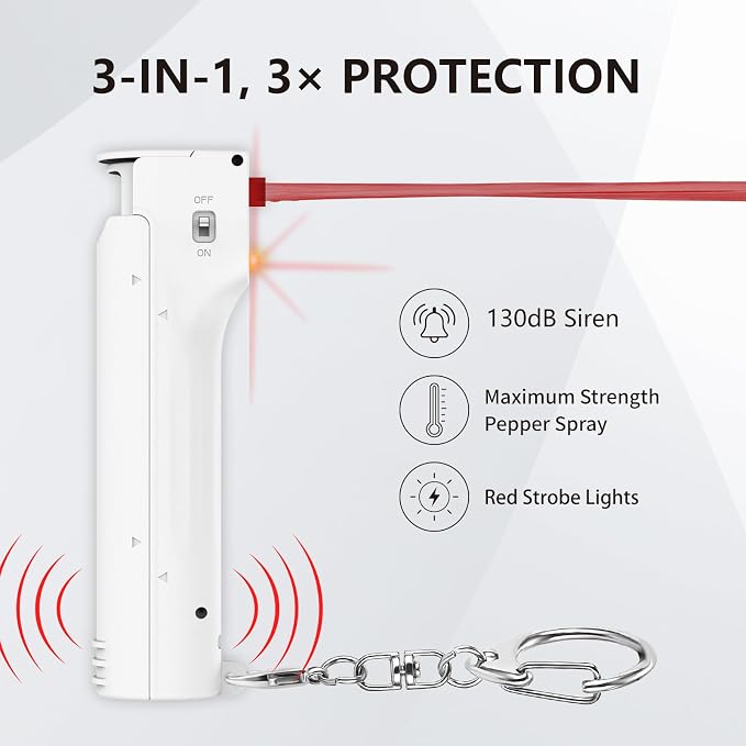3-in-1 Personal Alarm and Pepper Spray Combo for Women, Red Max Pepper Gel & Extra Loud Siren & Strobe Lights, Flip-top Safety Cap & UV Marking Dye, Spray Canister Replaceable - Image 2