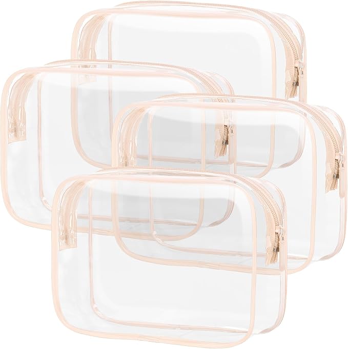TSA Approved Toiletry Bag - Clear Makeup Bag Travel, 4 Medium Pink | Quart Size for Carry-On, Reinforced Seams, Water-resistant, Smooth Metal Zipper, Clear Easy-Check for Airport Hotels, Women by Packism