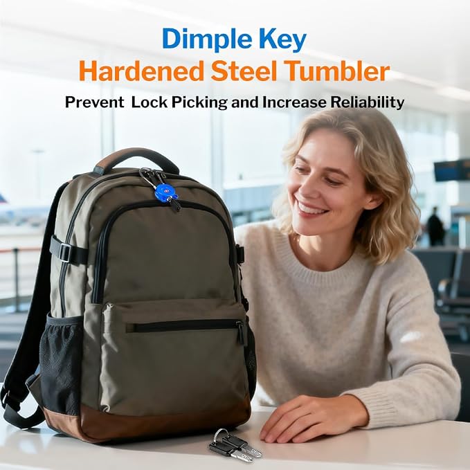 Forge TSA Approved Luggage Locks Ultra-Secure Dimple Key Cable Locks for Travel with Zinc Alloy Body- 2 Blue Locks - Image 6