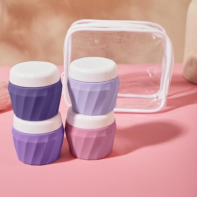Travel Containers for Toiletries, Premium Silicone Cosmetic Cream Jars, TSA Approved Leak-Proof Refillable Travel Size Toiletries with Clear Bag for Cosmetic Face Body Cream (Purple, 1OZ) - Image 4
