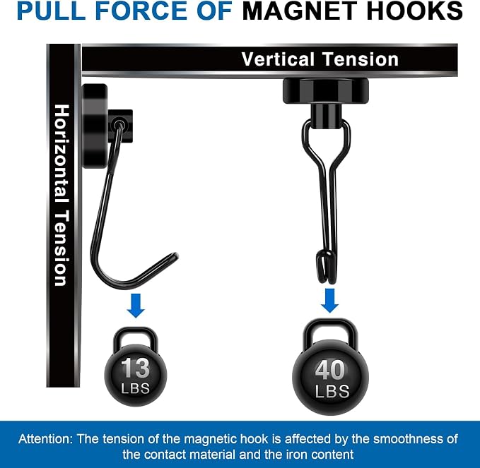 LOVIMAG Swivel Magnetic Hooks, 40LBS, Pack of 6 | Cruise Cabin Ship Essentials 2026, Heavy Duty Magnets for Refrigerator, Classroom, Kitchen, Hanging Mug, Black - Image 4