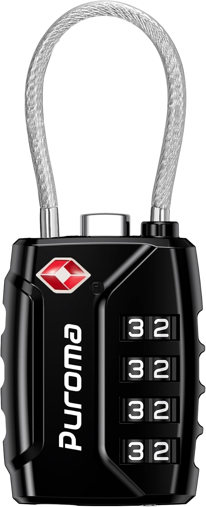 Puroma 1 Pack TSA Approved Luggage Locks 4 Digit Code Cable Lock Black | Resettable, Flexible Cable, Zipper holes, Zinc Alloy, Bright Color, Large White Numbers, Suitcase Train Travel, laptop bag by Puroma