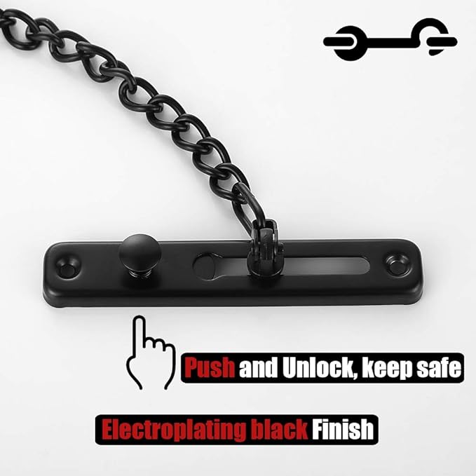 JQK Door Chain Lock Black, Stainless Steel Door Guard with Spring Anti-Theft Press Lock, Matte Black, HDC100-PB - Image 3