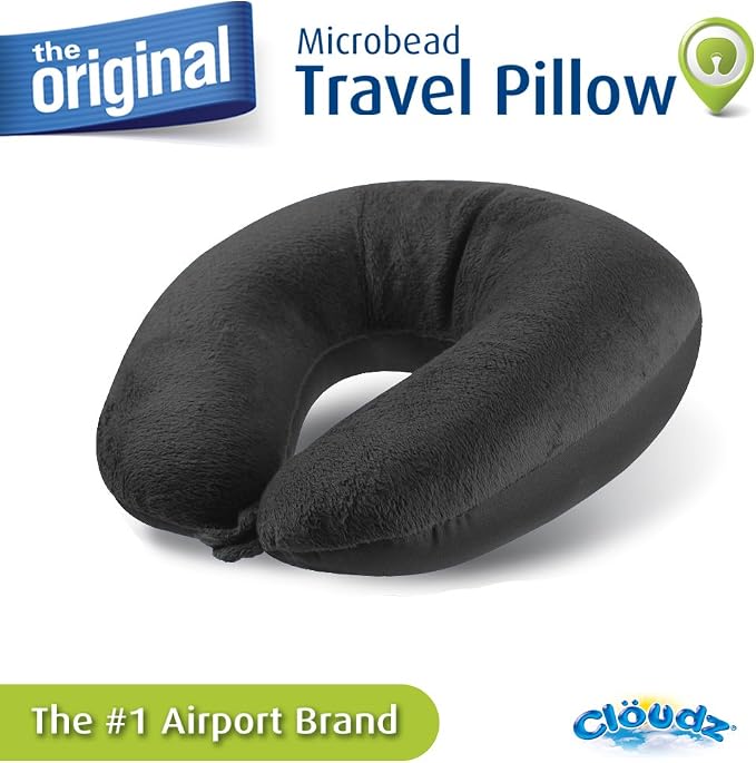 Dual Comfort Microbead Airplane Travel Neck Pillow. Super Soft Cozy Plush Fabric on One Side, Cool Relaxing Spandex on the Other! Customize Your Comfort and Support at Home or On the Go!-Black - Image 3