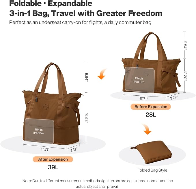 mixi Travel Tote Bag for Women Large Expandable Travel Bag Waterproof Lightweight Carry On Personal Item Handbag - Image 4