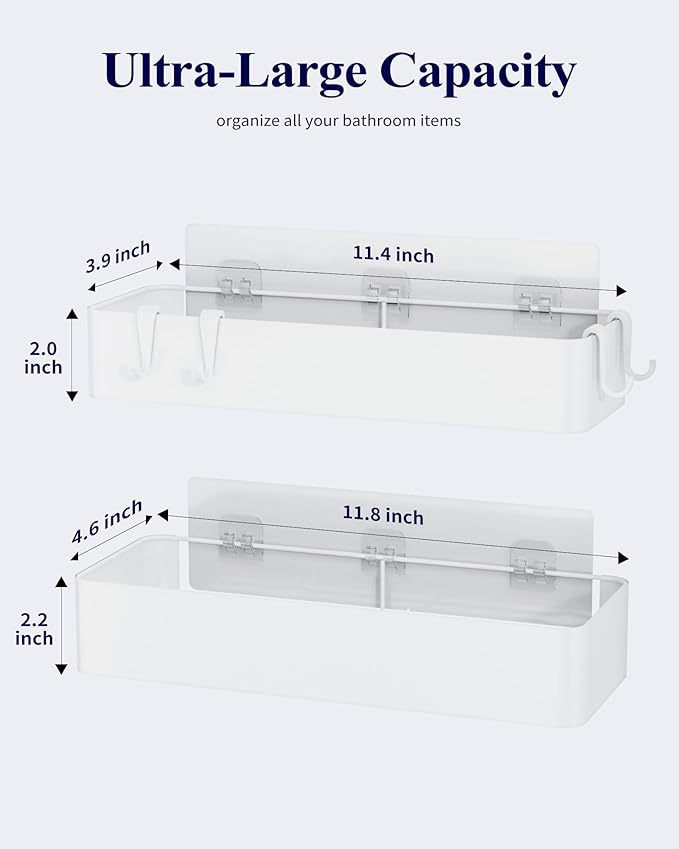 Kitsure Shower Caddy Adhesive, Stylish Shower Organizer, Large, White | 2 Pack Shower Shelf for Inside Shower, 100% Rustproof Metal Shelves, No-Drill Bathroom Organizers and Storage - Image 2