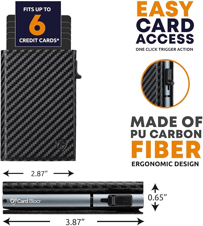 Pop Up Wallet for Men RFID Slim Card Holder Black Carbon | Holds 4-6 Cards with Cash & ID Storage, Featuring One Click Metal Card Ejector & Slim Carbon Design for Daily Carry - Image 3