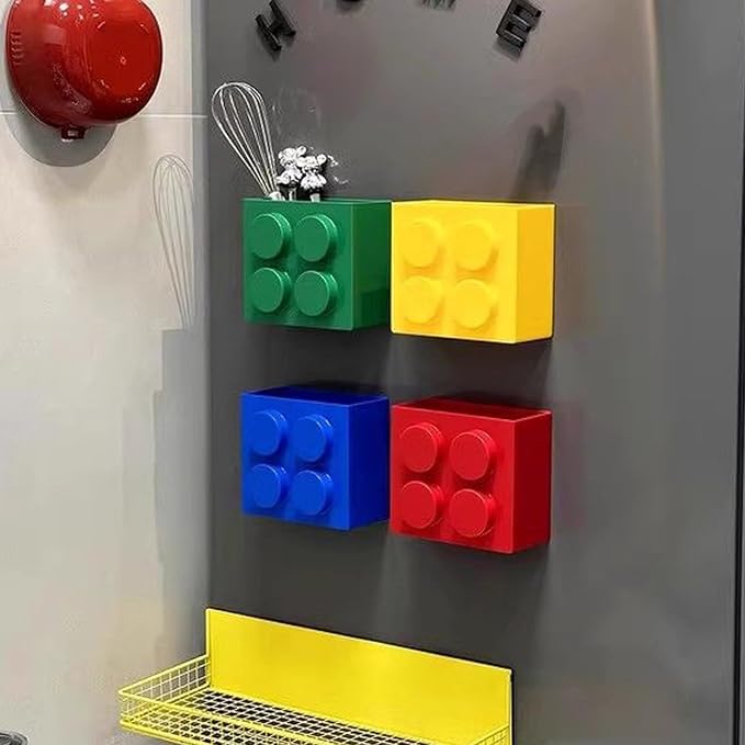 Magnetic Basket Organizer for Fridge - Lego-Style ABS Plastic Storage Box,No Drill Design for Kitchen Counter, Microwave & Whiteboard, Holds Up to 3.5 lbs (Green) - Image 5