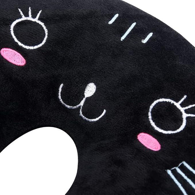 Travel Pillow for Kids, Cute Animal Neck Pillow Support U Shaped Cushion Plush Soft Rest Reading Pillows Sleeping Pillows for Airplane Train Car (Color:Black cat) - Image 4