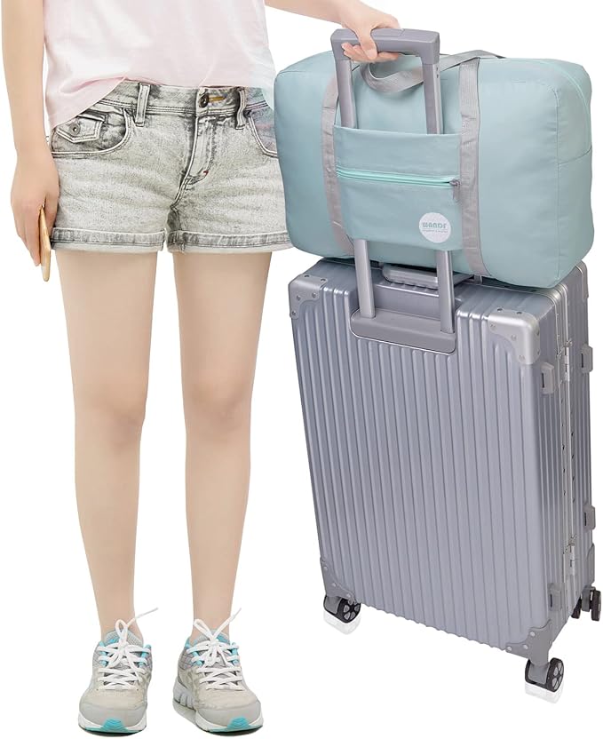 WANDF Foldable Travel Duffel Bag Luggage Sports Gym Water Resistant Nylon (Mint Green) | 18x14x8 inches, Airline Underseat Aprroved, Weekend Overnight Trips, Lightweight Packable - Image 5