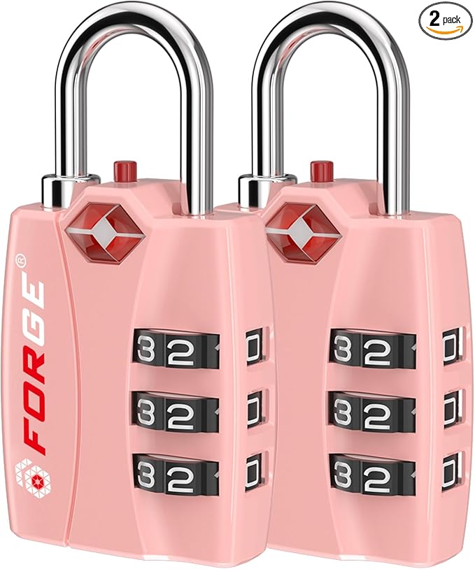 Forge Open Alert TSA Approved Luggage Locks - 3 Digit Combination, Easy Read Dials, Zinc Alloy Body - Ideal Travel Lock for Luggage, Suitcases, Bags & Toolboxes. Pink 2 Locks. by Forge