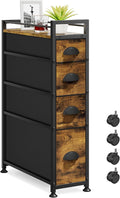 LASZOLA Narrow Cabinet Slim Storage Cart for Bathroom Small Space, Brown | 4 Tiers Skinny Rolling Organizer Shelf with Sturdy Fabric Drawers, Lightweight Mobile on Wheels, Between Washer and Dryer by LASZOLA