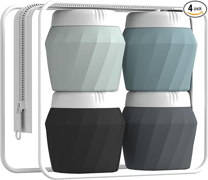 Travel Containers for Toiletries, Premium Silicone Cosmetic Cream Jars, TSA Approved Leak-Proof Refillable Travel Size Toiletries with Clear Bag for Cosmetic Face Body Cream (Gray, 1.7OZ) by Silevoler