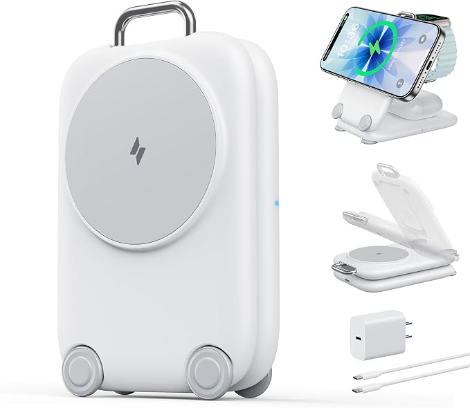 PaktVault Traveling Fast Wireless Charging Station for Apple Devices | Magnetic 3 in 1 Phone Charger Stand for MagSafe-enabled iPhone 17 16 15 14 13 12 Pro Max Plus Air, Apple Watch&Air pods Pro by Mukiya