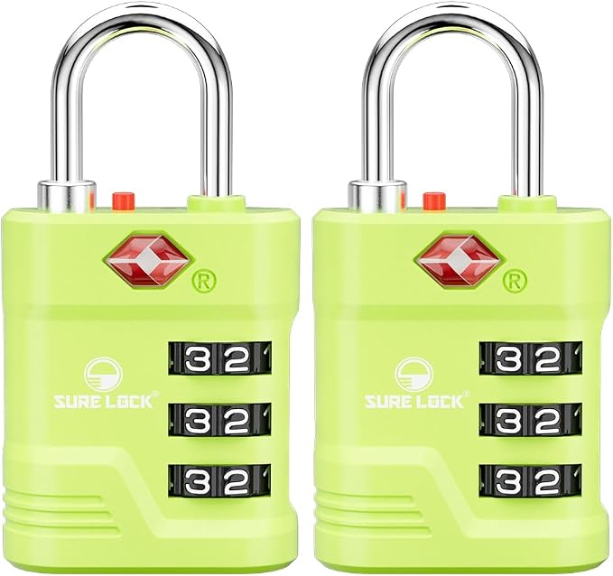 SURE LOCK TSA Approved Luggage Lock – 3-Digit Resettable Combination Padlock with Open Alert Red Dot, Large Easy-Read Dials for Suitcases, Backpacks, Gym & School Lockers by Hopeyoucanstaysafe