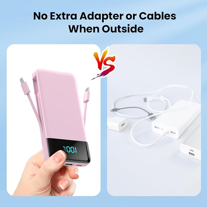 Portable Charger for iPhone with Built in Cables and Wall Plug,Upgraded 13800mAh Fast Charging USB C Power Bank,4 Outputs Travel Essential Battery Pack Compatible with iPhone 17/16/15/14,Galaxy-Pink - Image 7