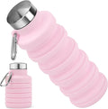 Collapsible Water Bottle, 16oz Portable Reusable Silicone Water Bottle with Carabiner for Gym, Travel, Camping, Hiking, Sports, Lightweight, BPA-Free, Leak-Proof, Foldable Design, Light Pink by HOME