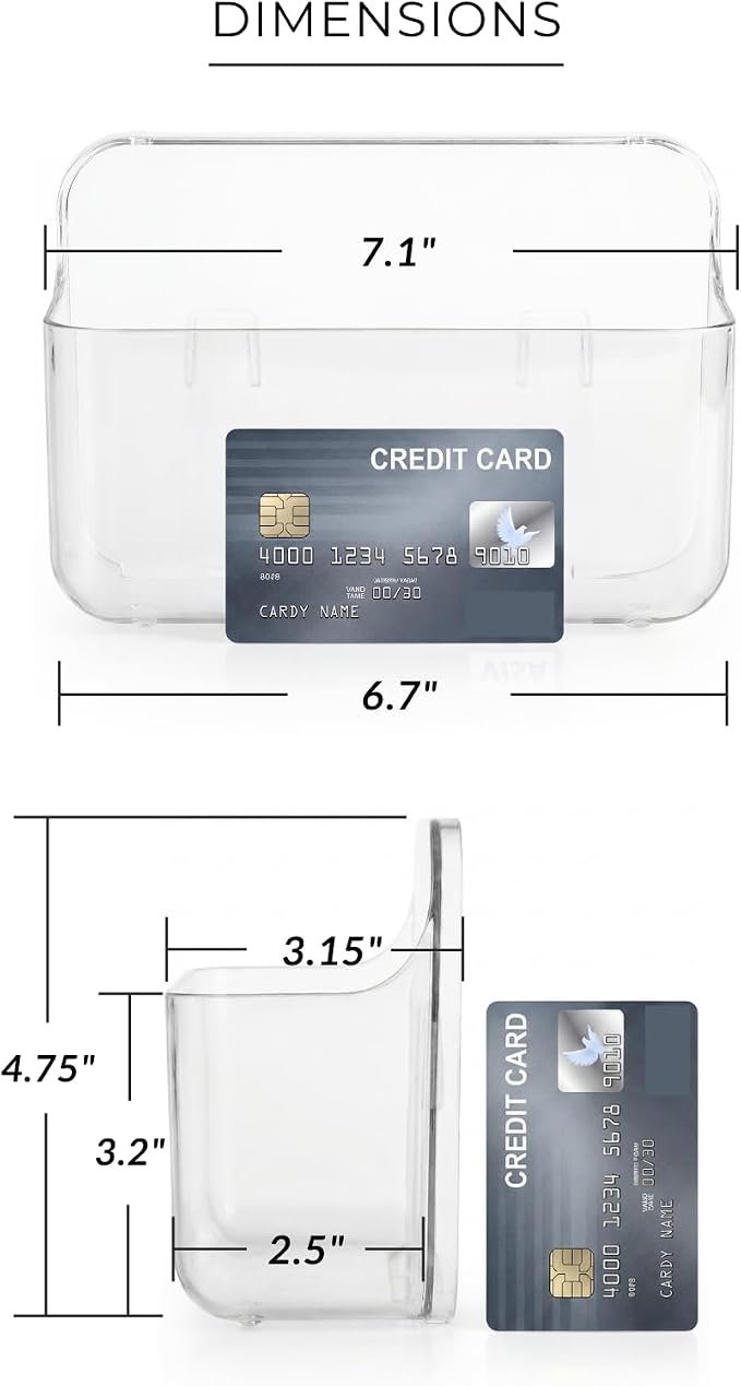Adhesive Wall Organizer Bin, No-Drill, Clear, 7.1 x 3.15 x 4.75 in | BPA-Free PET, Built-In Drain Holes, Detachable, Easy-Reach Storage for Small Items Like Phones, Remotes, or Sponges - Image 2
