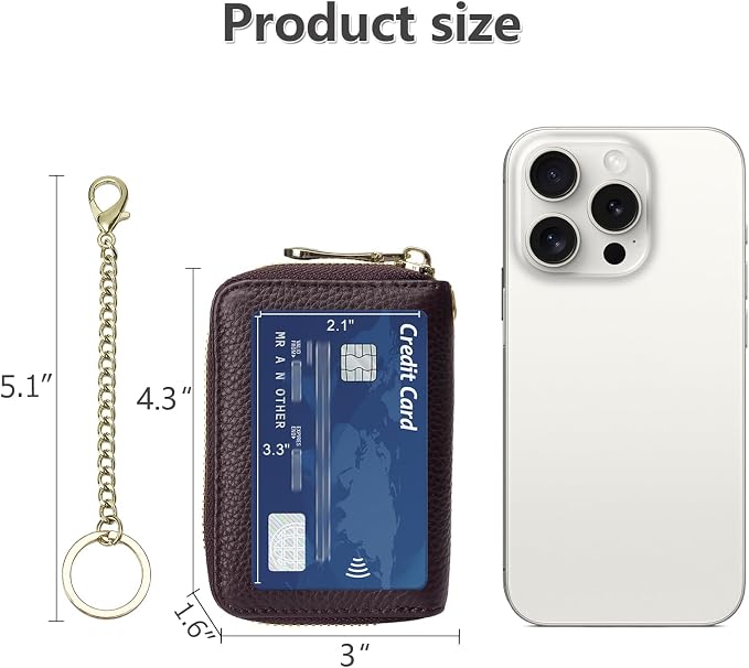 imeetu Rfid Credit Card Holder, Businese Card Case, Wallet for Women Men | Genuine Leather Card Wallet with id Window, Keychain & Double Zipper, Water-resistan Small Wallet with Gift Box, Daily Travel - Image 6