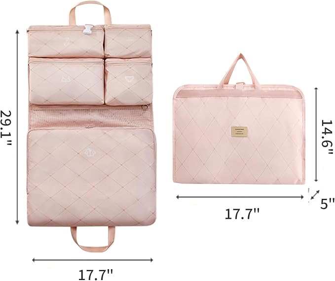 7-in-1 Travel Storage Bag, Foldable Hanging Packing Cube with Compartments for Clothes, Pink - Image 2