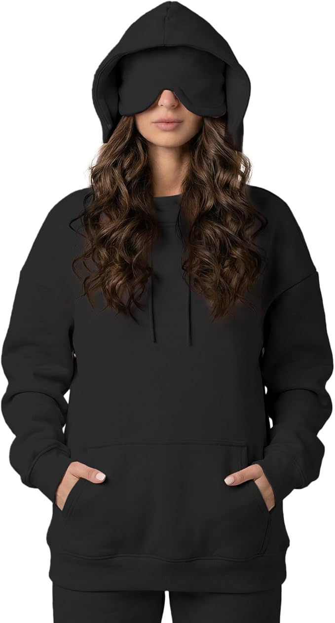 Ainangua Womens Oversized Pullover Essentials Hoodie with Eye Mask Comfor Airplane Mode Travel Office Vacation Sweatshirt by Ainangua
