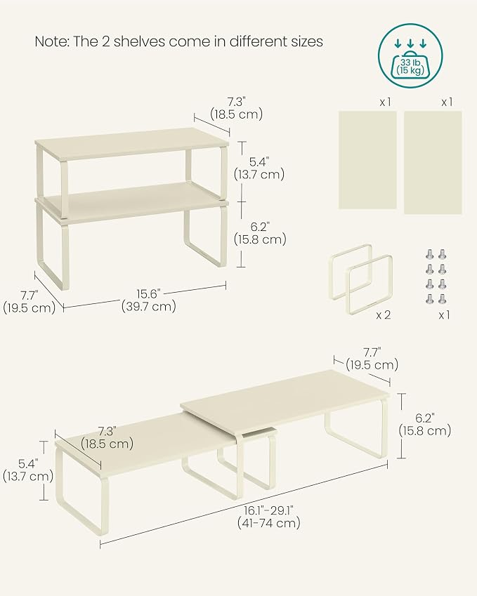 SONGMICS Cabinet Organizer Shelf, Set of 2 Spice Rack, Kitchen Storage | Kitchen Counter Storage Spice Rack, Steel, Bamboo, Cream, BYSTRO Collection UKCS200W02 - Image 6